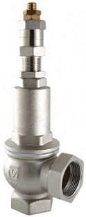 Клапан предохранительный регулируемый VT.1831 с возможностью ручного открывания, пружинный, угловой, латунь, 12 бар, Ду-25