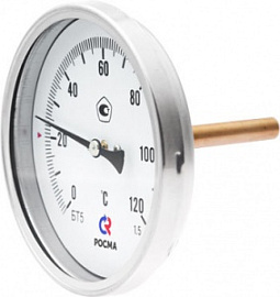 Термометр биметаллический БТ, осевой, Ду-63, L-100 мм